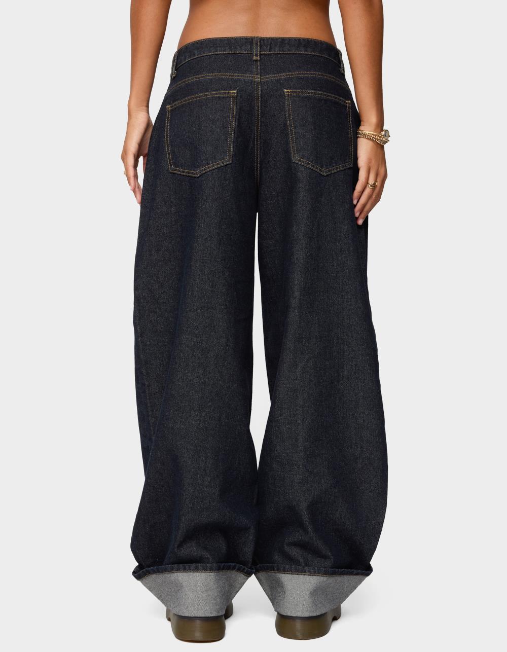EDIKTED Kella Extra Oversized Low Rise Jeans - DARK BLUE