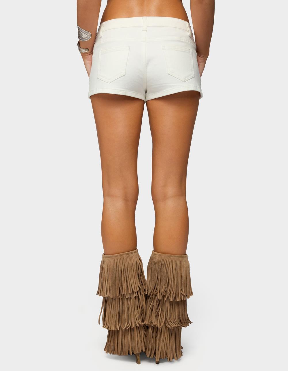 EDIKTED Studded Patchwork Low Rise Denim Shorts - WHITE