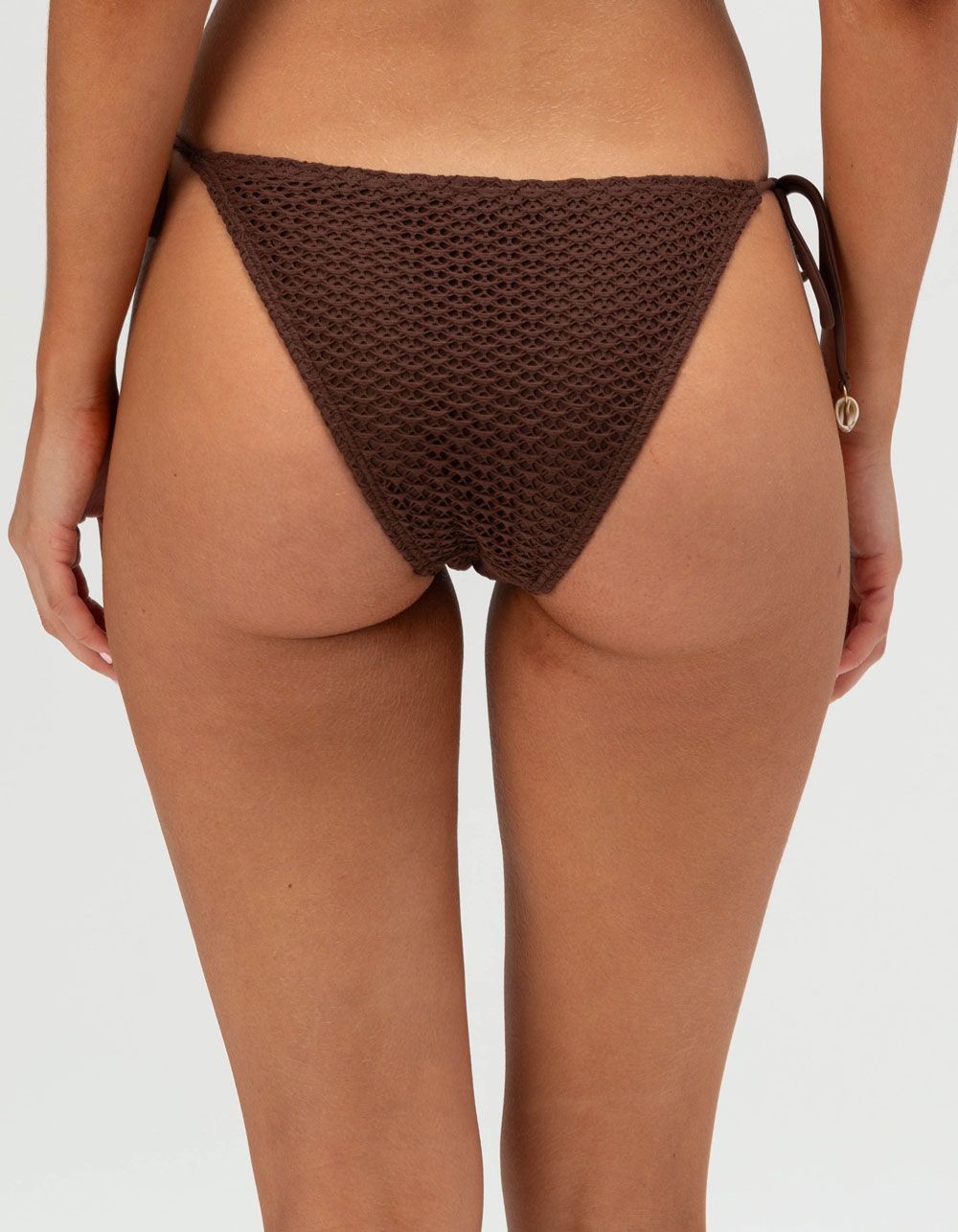 DAMSEL Crochet Tie Side Cheeky Bikini Bottoms - BROWN