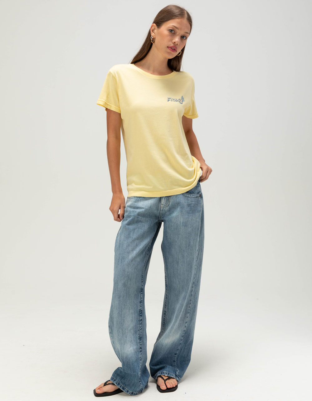 ROXY Y2K Hibiscus Womens Boyfriend Tee - YELLOW