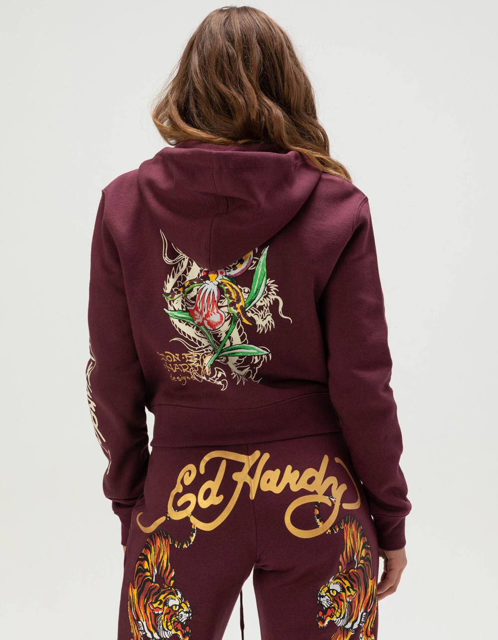 ED HARDY Tigers Womens Zip-Up Hoodie - FIG