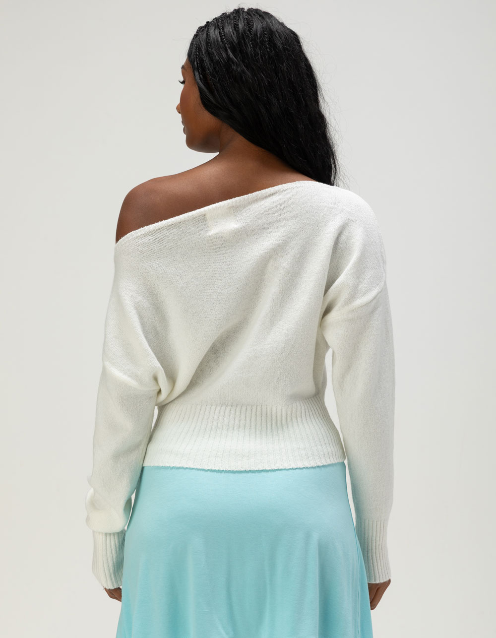 NO COMMENT Womens Off The Shoulder Banded Bottom Sweater