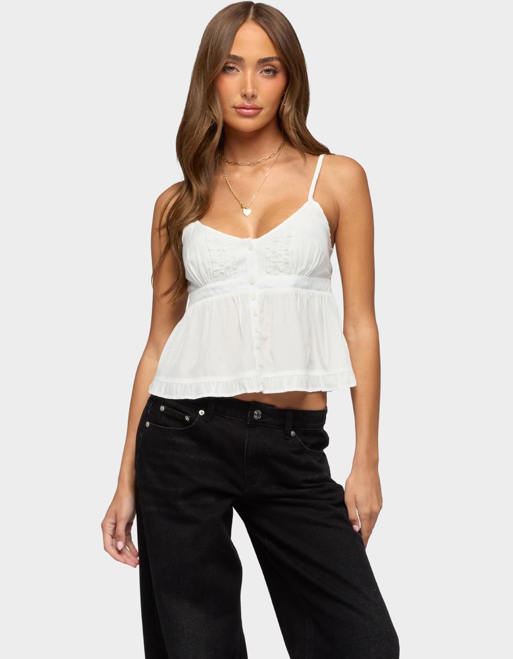 EDIKTED Halsey Ruffle Tank Top - WHITE
