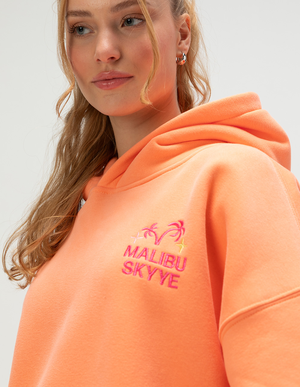 MALIBU SKYYE Greetings Embroidered Womens Hoodie - CORAL
