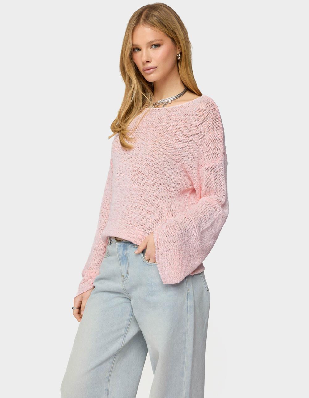 EDIKTED Drop Shoulder Light Knit Sweater - PINK