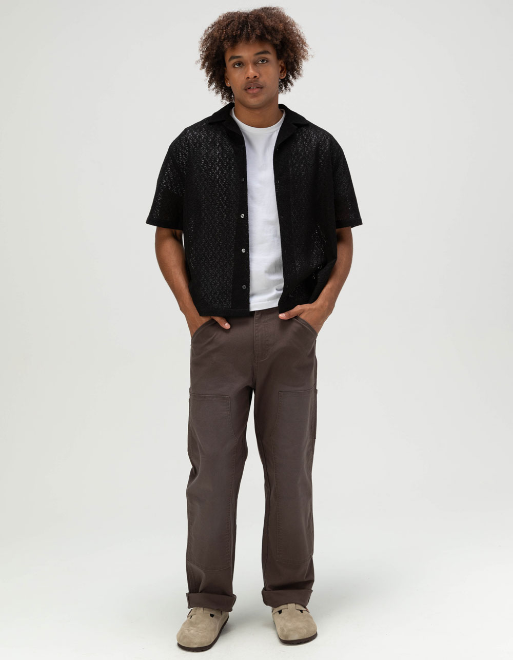 RSQ Mens Lace Camp Shirt - BLACK