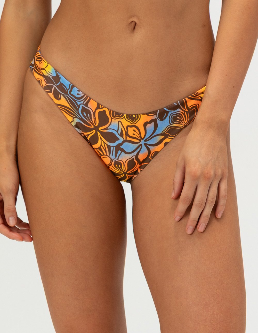 KULANI KINIS Frangipani Fizz Minimal Full Coverage Bikini Bottoms - BROWN COMBO