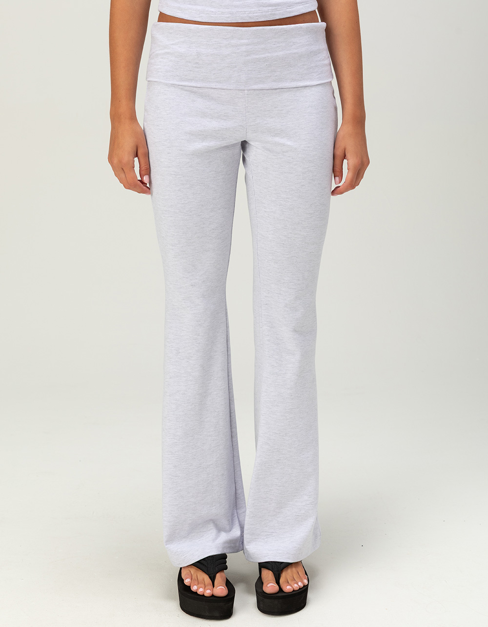 FULL TILT Angel Wing Womens Fold Over Flare Pants - HEATHER GRAY