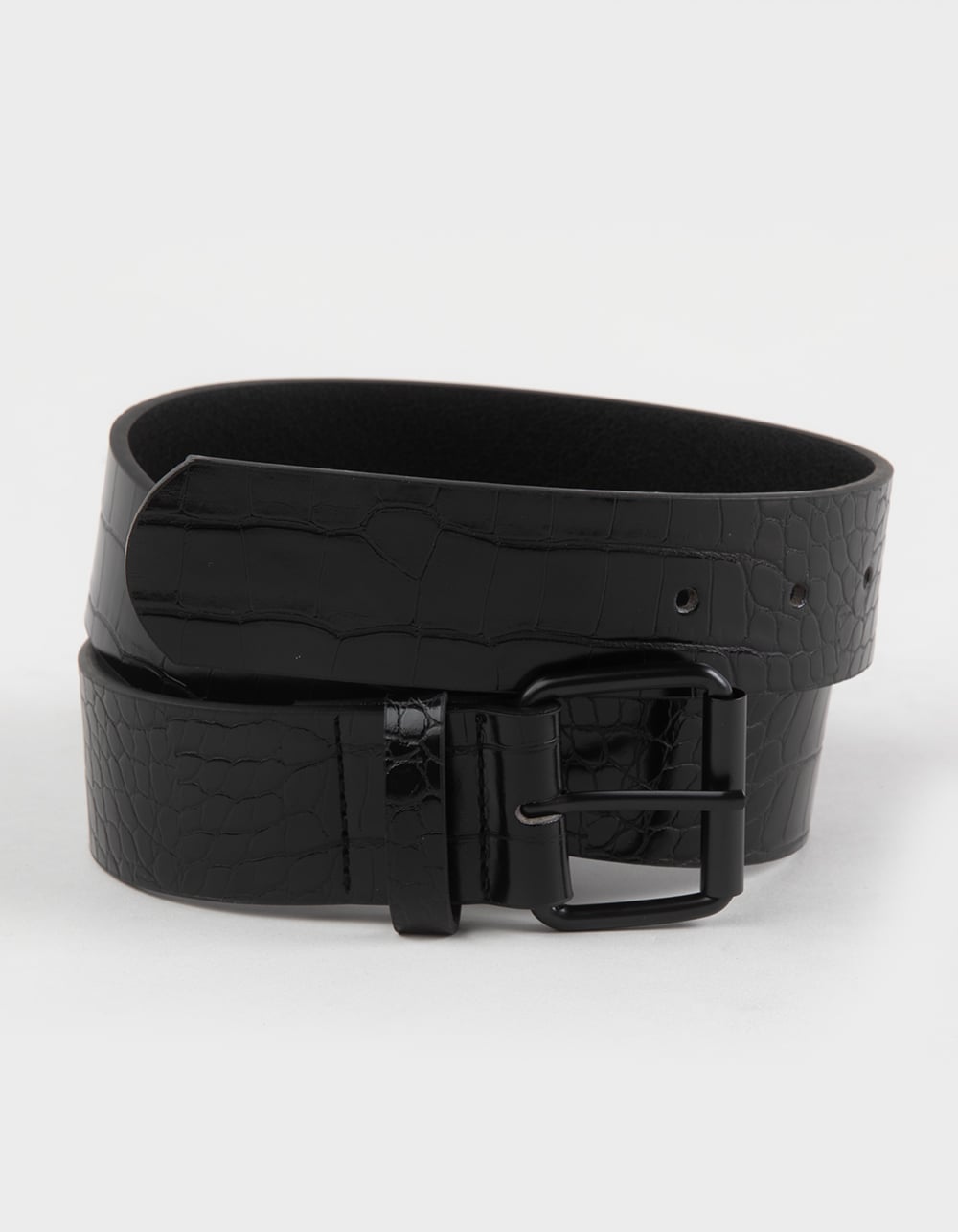 Embossed Faux Crocodile Belt - BLACK
