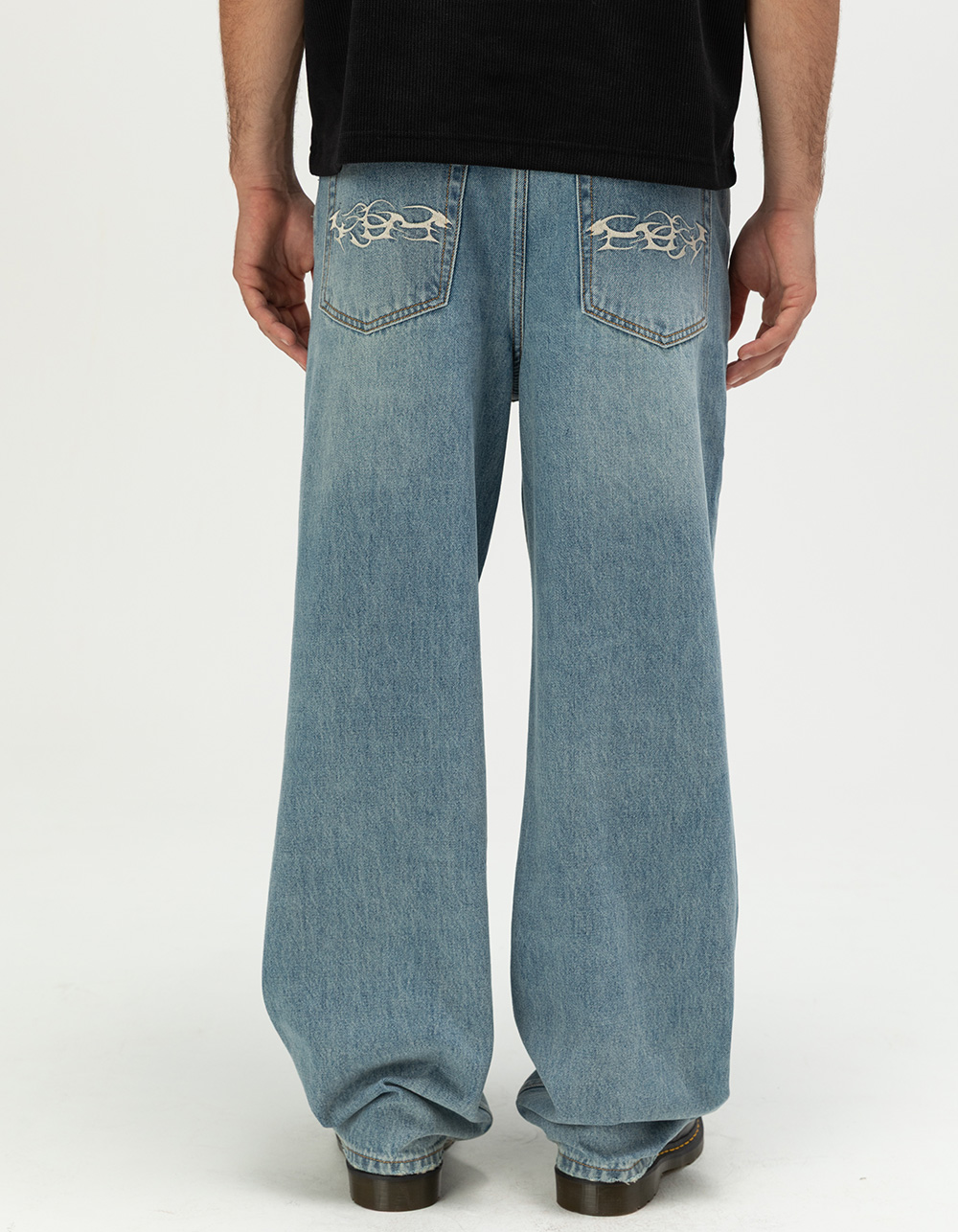 RSQ Mens Baggy Embroidered Jeans - MEDIUM WASH