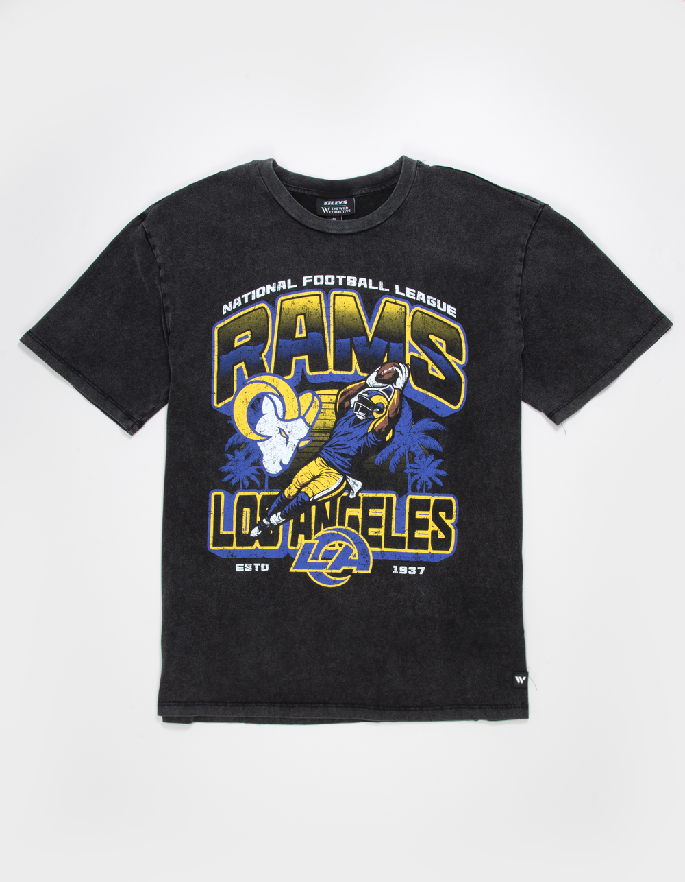 THE WILD COLLECTIVE Los Angeles Rams Player Mens Tee - WASHED BLACK