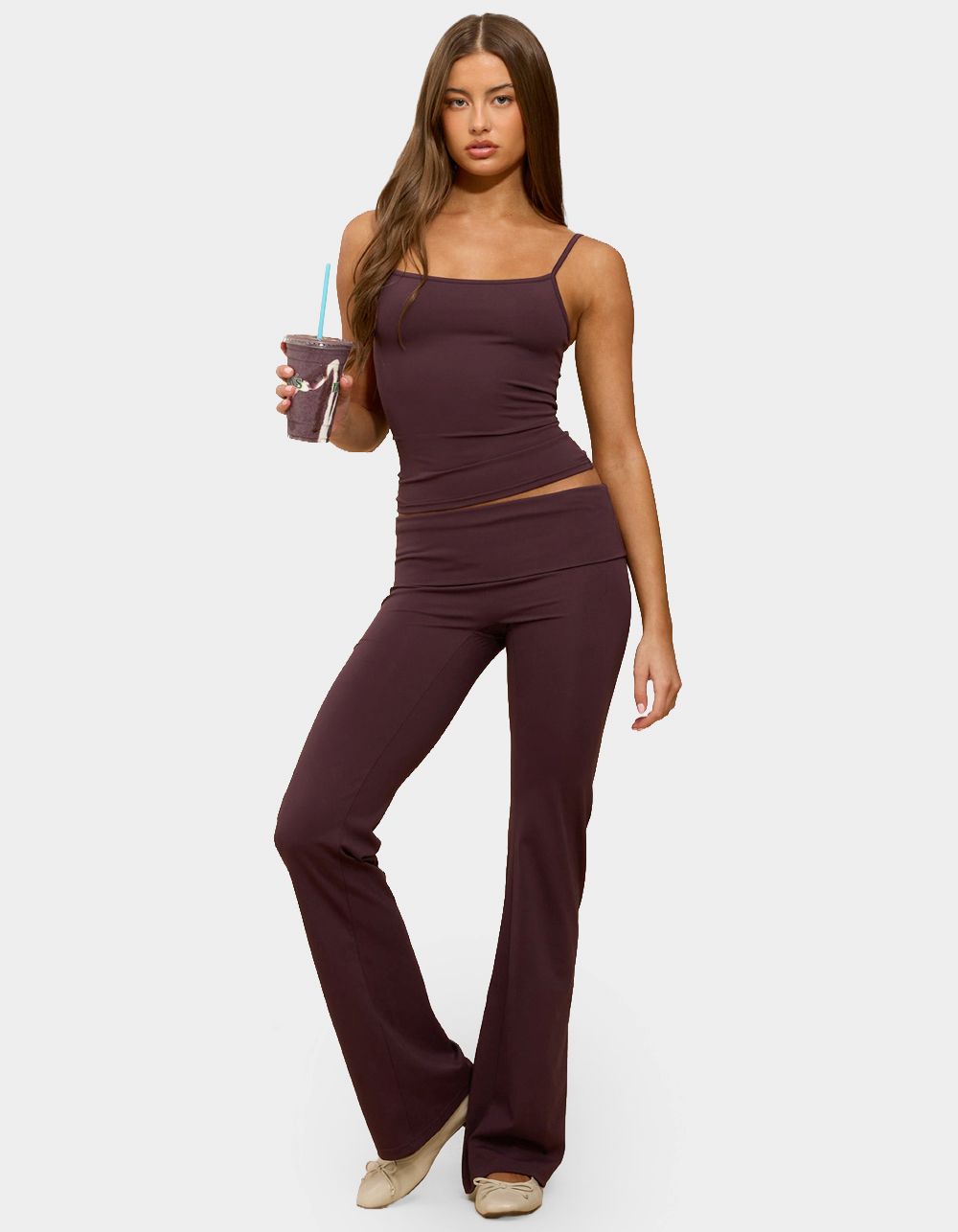 EDIKTED Oriane Foldover Flared Leggings - PURPLE