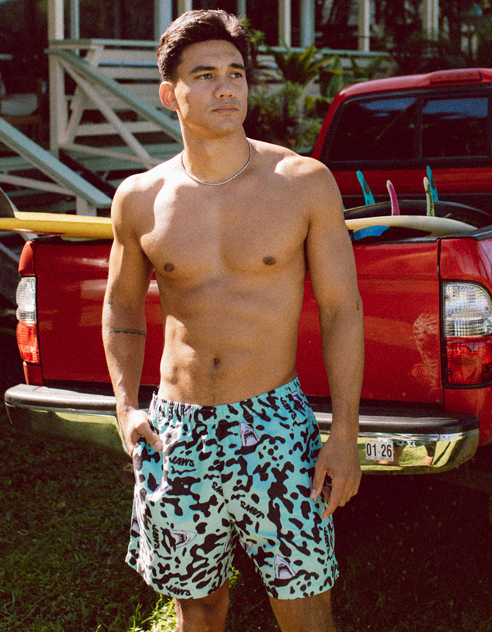JAWS Shark Water Mens Swim Trunks - SAGE