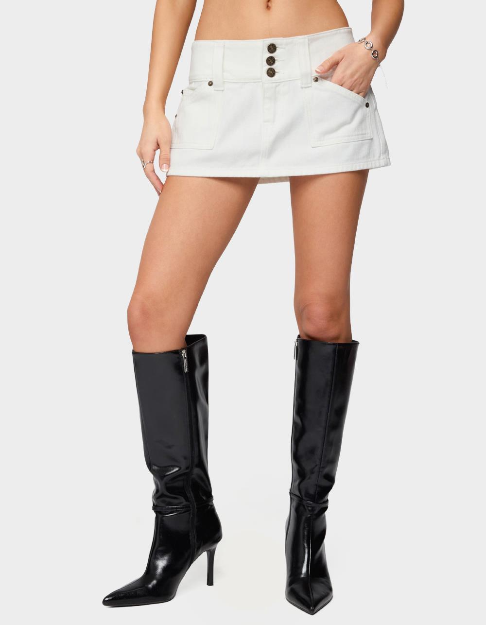 EDIKTED Petite Mckinley Denim Mini Skirt - WHITE