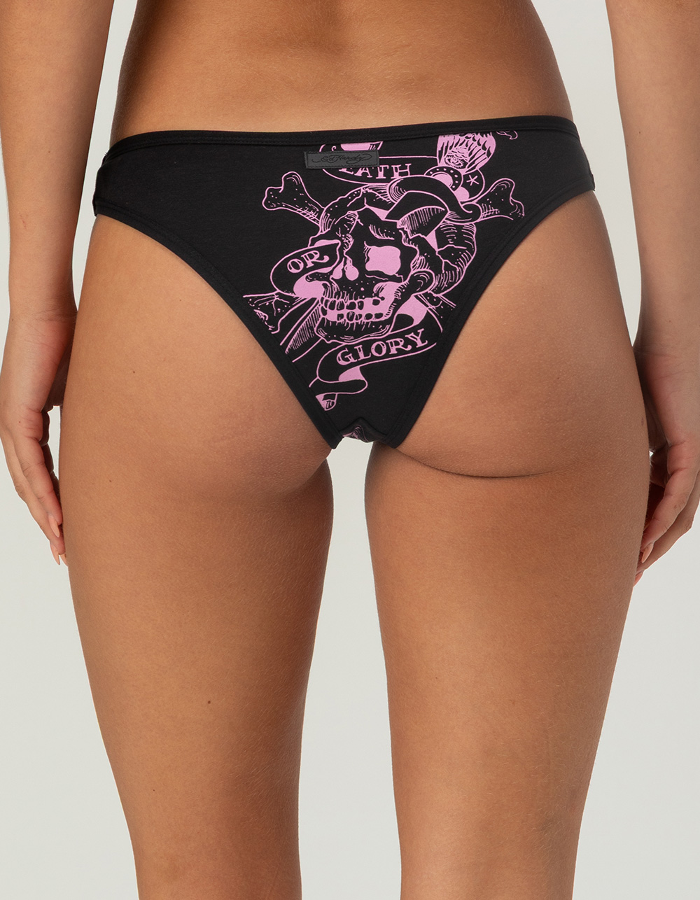 ED HARDY Ribbon Skull Cheeky Panties - PINK/BLK
