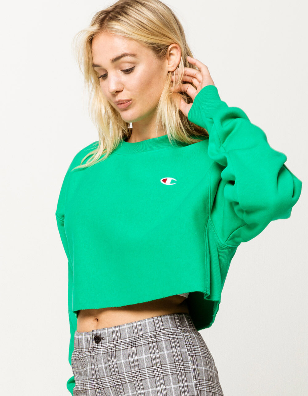 CHAMPION Reverse Weave Green Womens Crop Sweatshirt - GREEN | Tillys