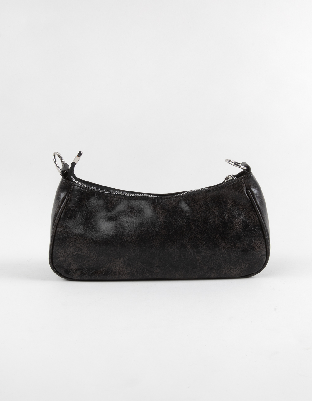 Faux Leather Buckle Shoulder Bag - WASHED BLACK