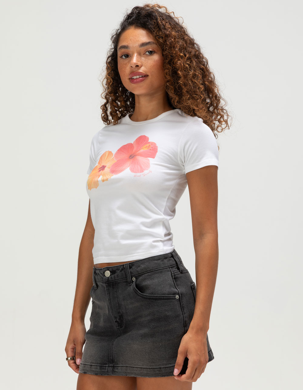 RIOT SOCIETY Hibiscus Womens Baby Tee - WHITE