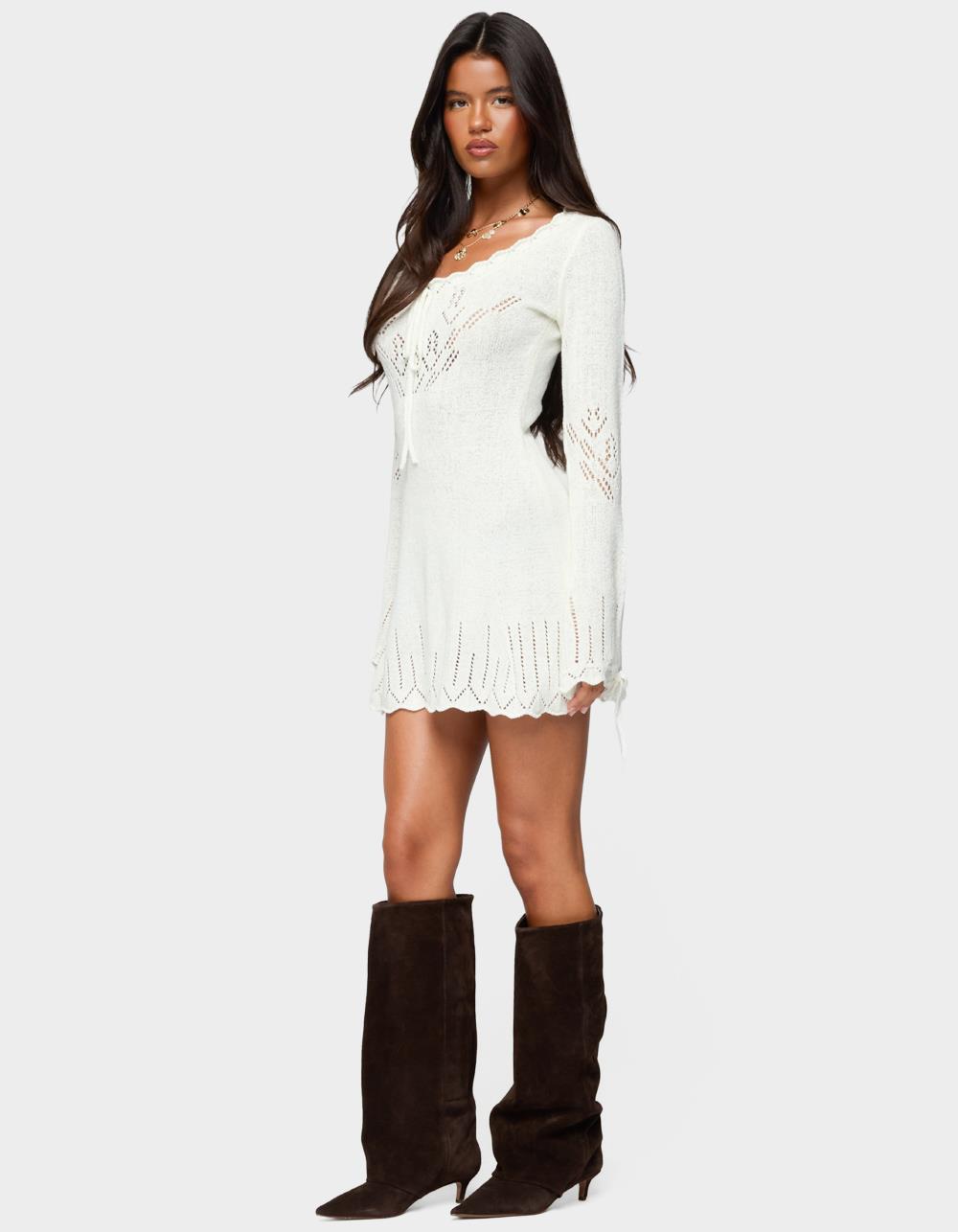 EDIKTED Shaia Pointelle Knit Mini Dress - BEIGE