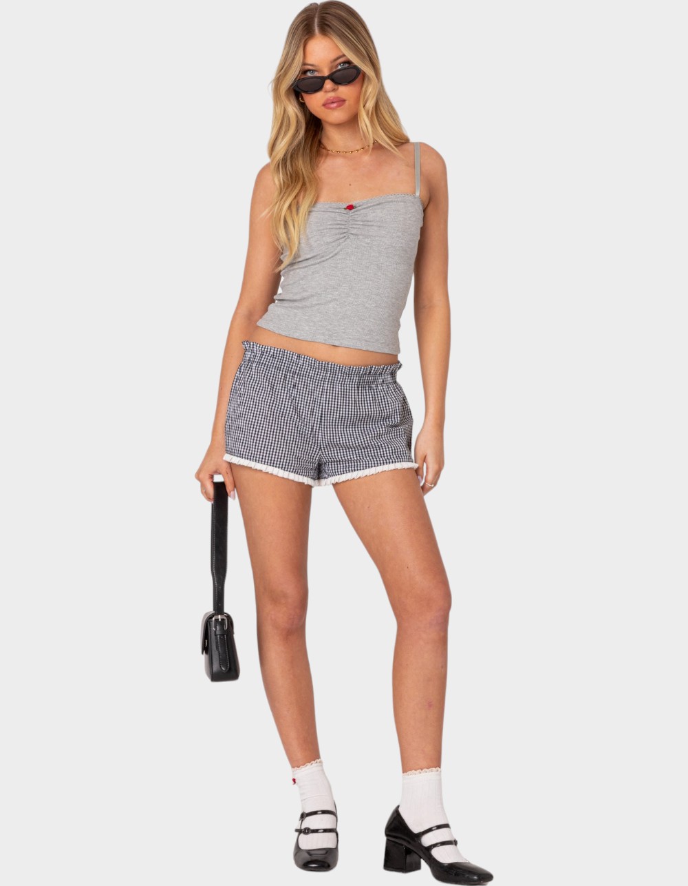 EDIKTED Karlee Ribbed Tank Top - GRAY