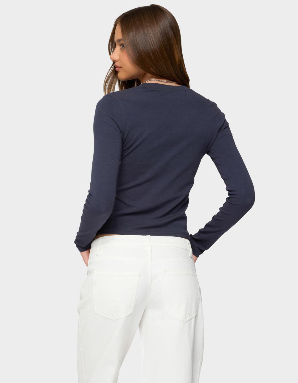 EDIKTED Kiyan Long Sleeve Tee - NAVY
