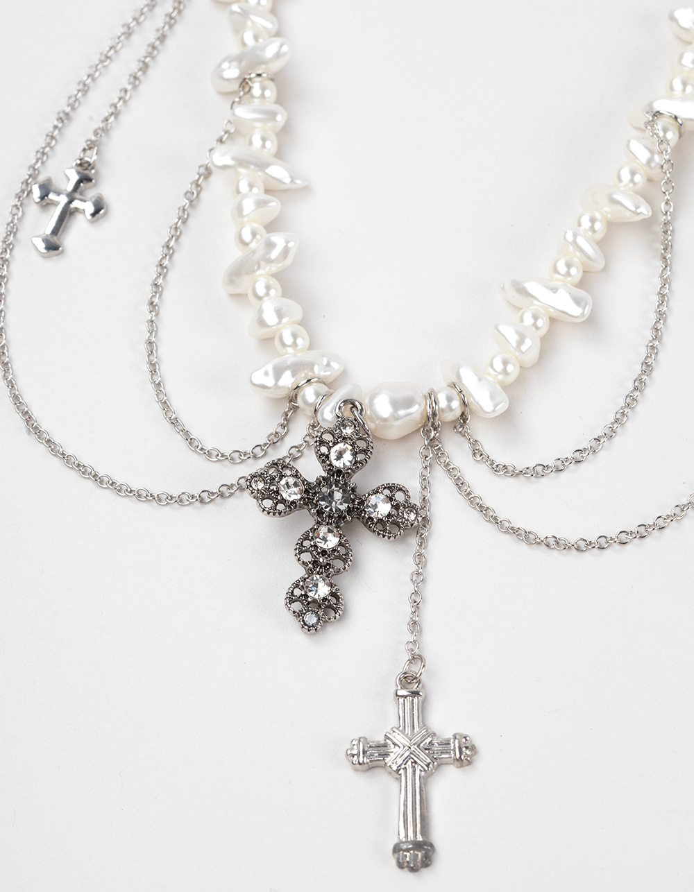 RSQ Pearl/Cross Necklace - SILVER
