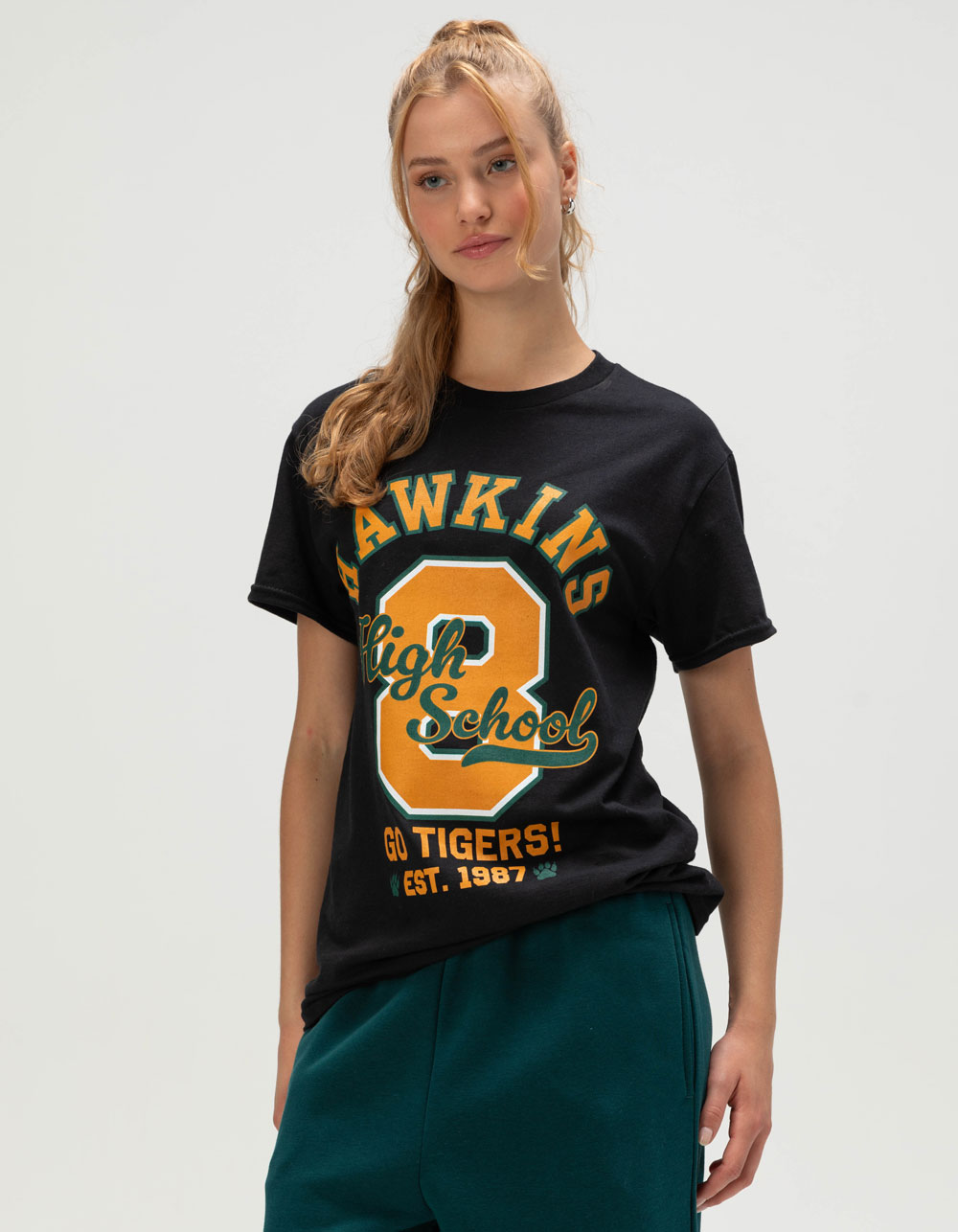 STRANGER THINGS Womens Boyfriend Tee - BLACK