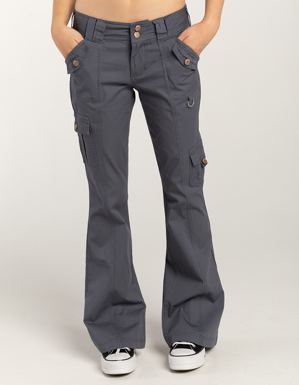 RSQ Womens Low Rise Poplin Cargo Flare Pants - FADED NAVY | Tillys