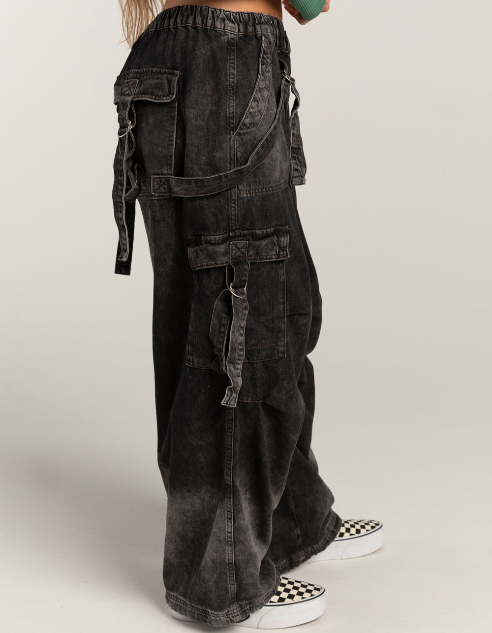 BDG Urban Outfitters Denim Strappy Womens Cargo Pants WASHED BLACK Tillys