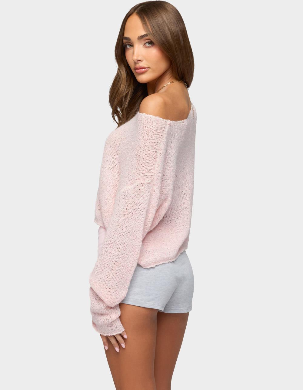 EDIKTED Florentina Off Shoulder Sweater - PINK