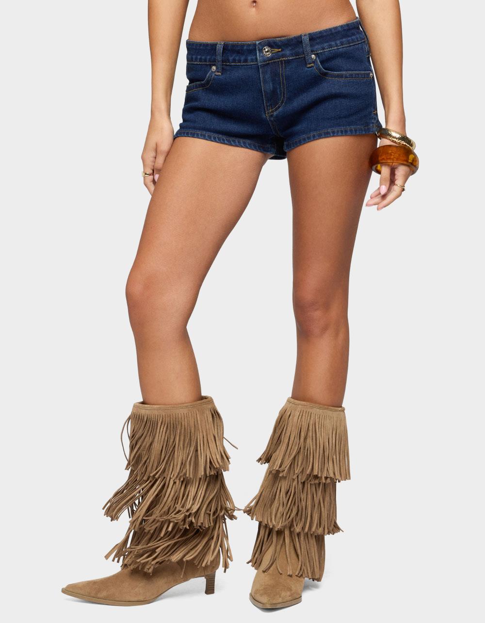 EDIKTED Jagger Low Rise Denim Shorts - DARK BLUE