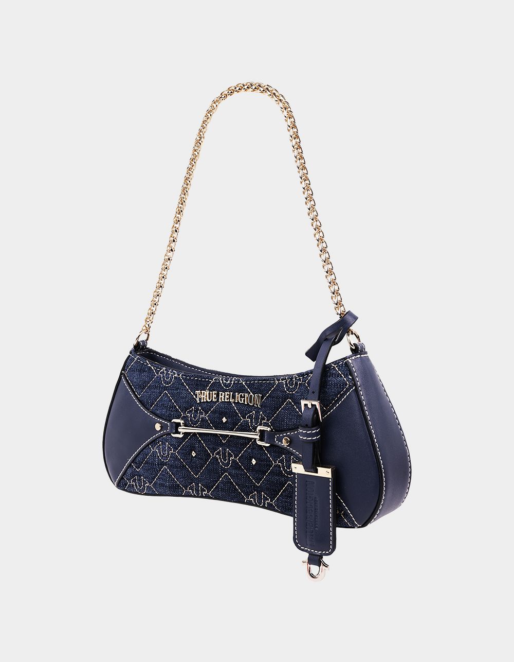 TRUE RELIGION Studded Denim Chain Shoulder Bag - DK DENIM