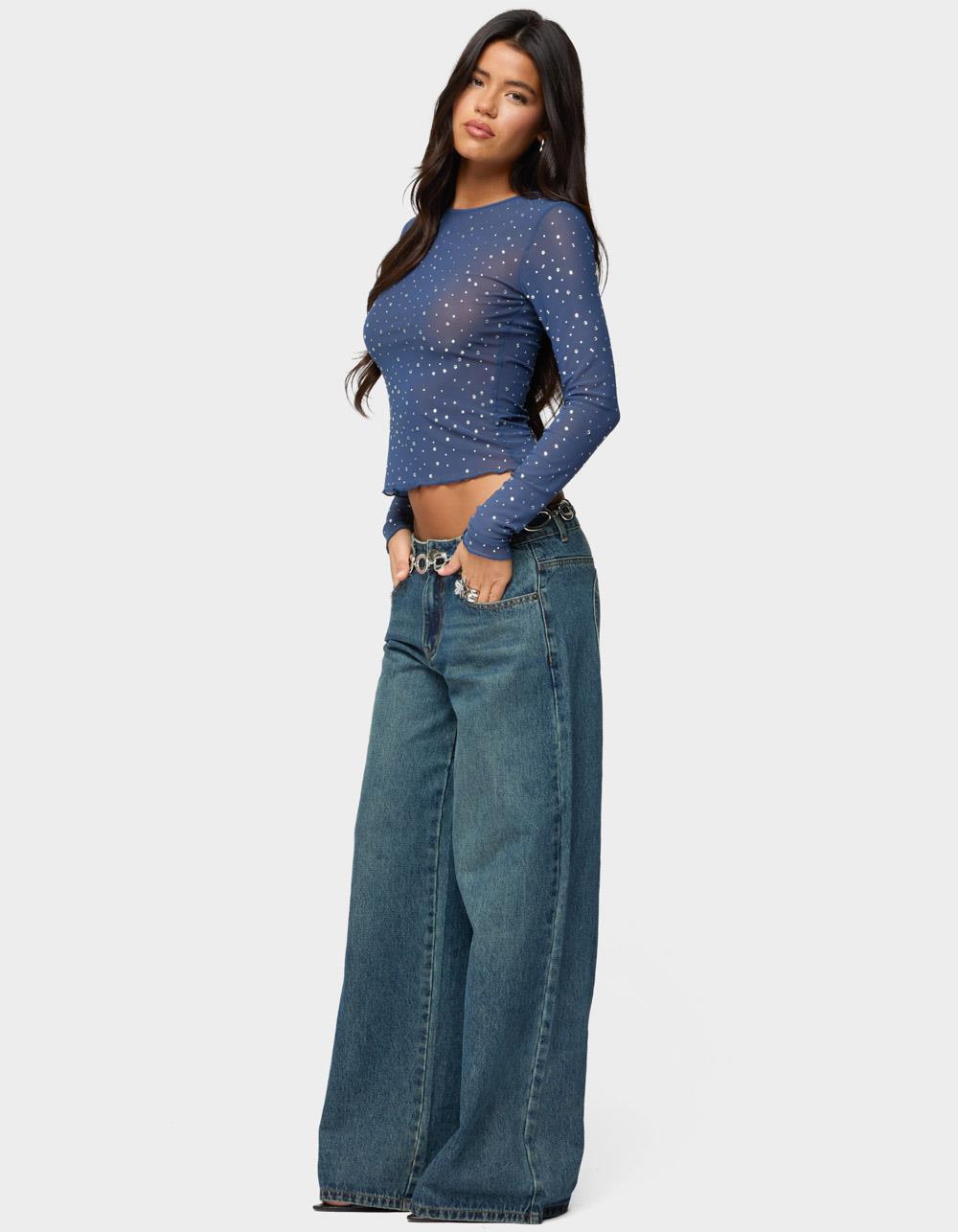 EDIKTED Anari Rhinestone Mesh Top - BLUE