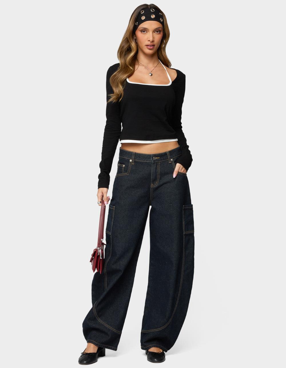 EDIKTED Ksenia Contrast Layered Square Neck Top - BLACK