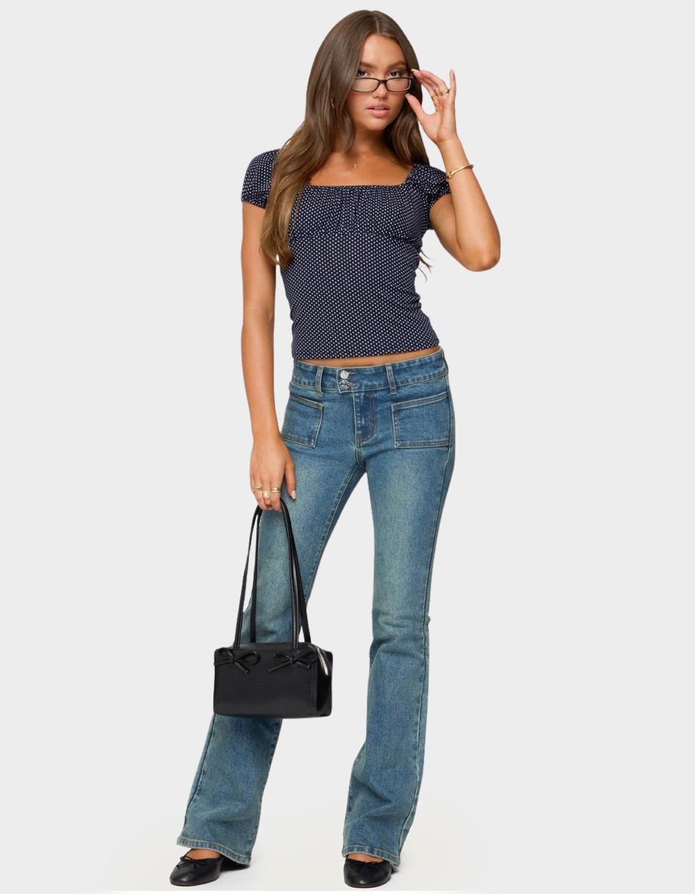 EDIKTED Stefania Polka Dot Top - NAVY