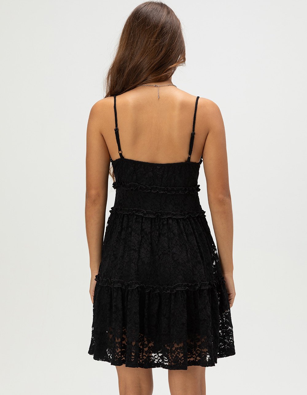 FULL TILT Womens Lace Tiered Slip Dress - BLACK
