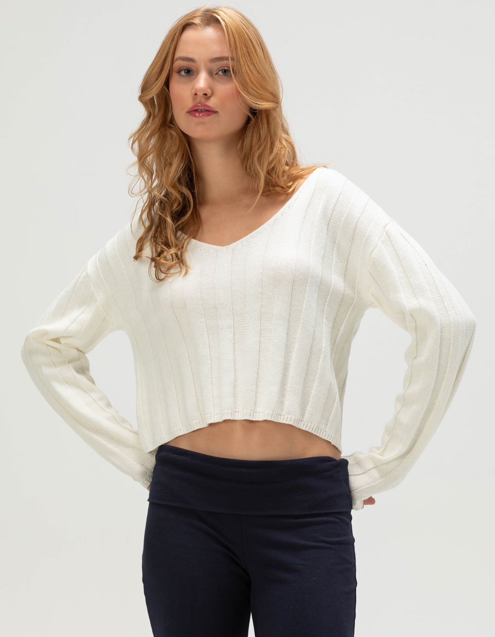 RSQ Womens Crop Rib Sweater - CREAM