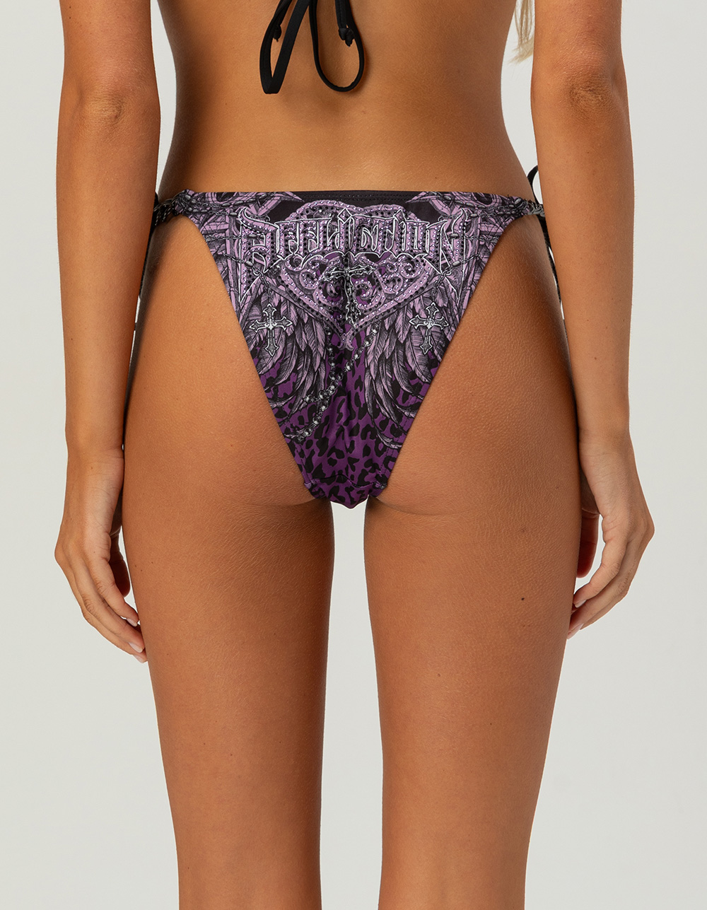 AFFLICTION Medallion Tie Side High Leg Bikini Bottoms - BLACK COMBO