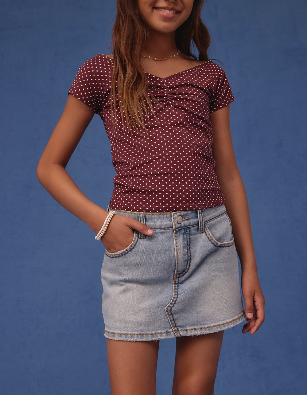 RSQ Girls Thick Stitch Denim Skort - LIGHT WASH