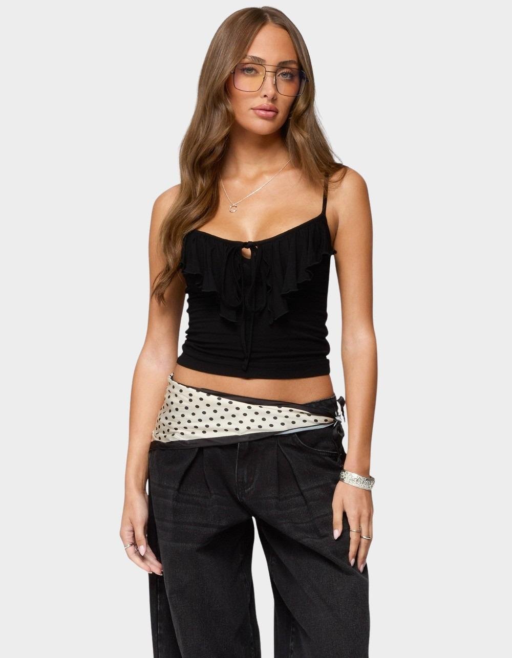 EDIKTED Jezebel Ruffle Tank Top - BLACK