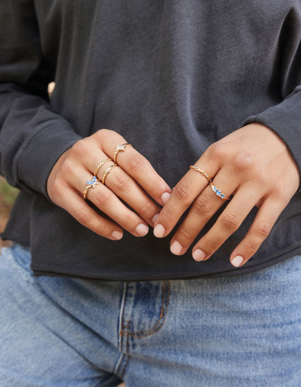 FULL TILT 6 Piece Dainty Rhinestone Ring Set GOLD Tillys