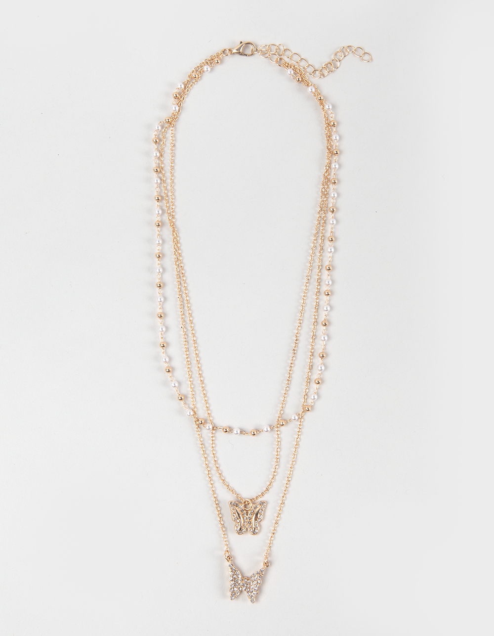 FULL TILT Layered Butterfly Rhinestone Necklace - GOLD