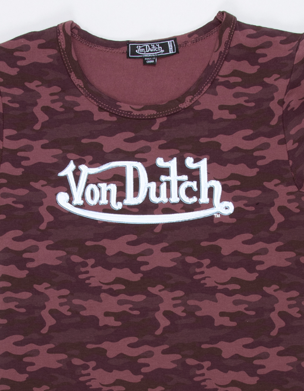 VON DUTCH Camo Girls Baby Tee - BURGUNDY COMBO