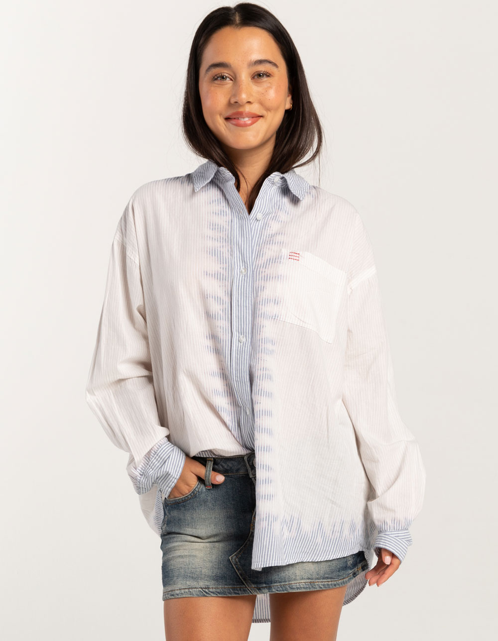 BDG Urban Outfitters Sadie Bleach Stripe Womens Button Up Shirt