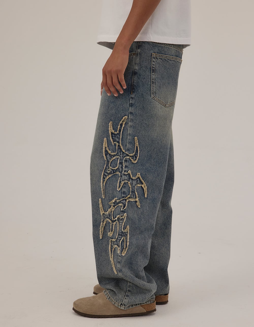 RSQ Applique Mens Baggy Jeans - TINTED DENIM
