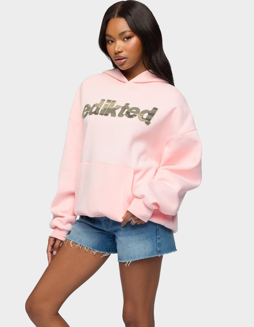Edikted Camo Cutie Oversized Hoodie - LIGHT PINK