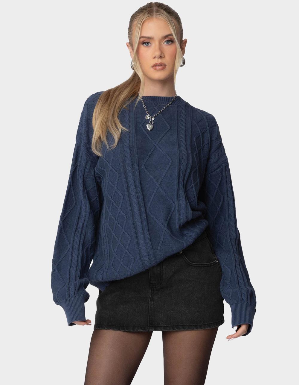 EDIKTED Jessy Cable Knit Oversized Sweater - BLUE