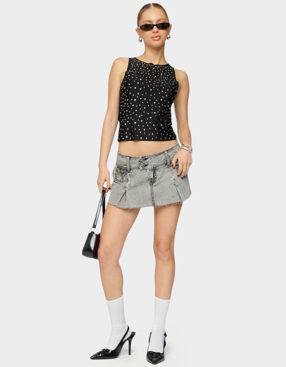 EDIKTED Vintage Washed Denim Mini Skort - GRAY