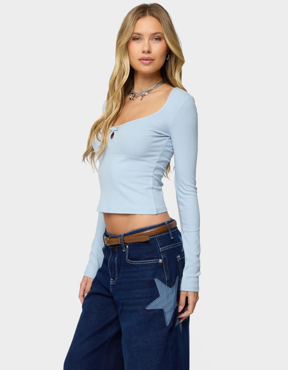 EDIKTED Madder Keyhole Cutout Top - LIGHT BLUE