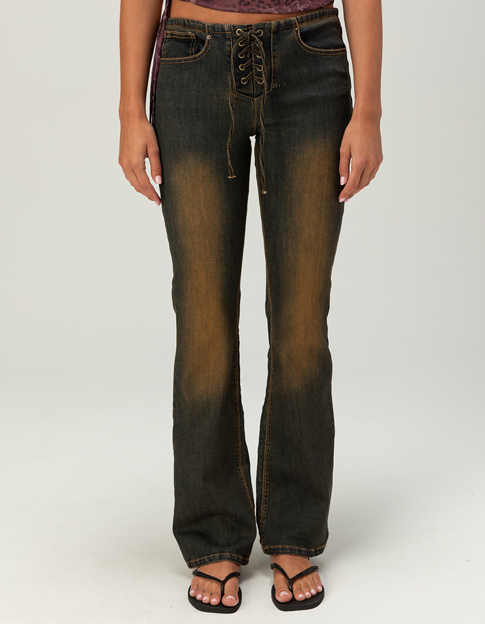 WEST OF MELROSE Low Rise Lace Up Womens Bootcut Jeans - Dark Wash